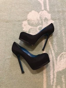 Zapatos de tacón Yves Saint Laurent talla 35 Italia de lujo informales negros plataforma raros - Imagen 1 de 21
