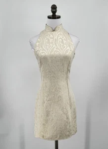 Vestido Jessica McClintock Gunne Sax dorado 7/8 metálico cuello mandarín - Imagen 1 de 6