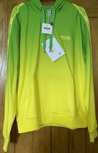 Moschino Men’s Logo Tape Rare Hooded Sweatshirt Gradient Green & Yellow - Picture 1 of 18