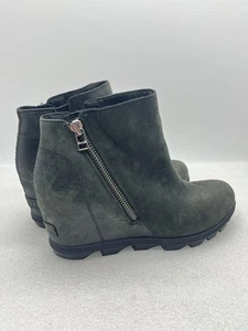 Sorel Joan of Arctic Black Leather Round Toe Mid Wedge Side Zip Boots US 10 - Picture 1 of 7