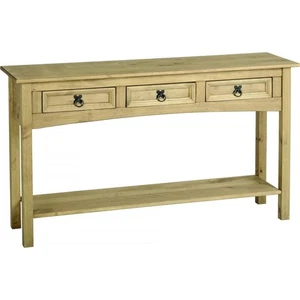 Corona Console Table 3 Drawer with Shelf Solid Pine Drawer Shelf Light Waxed - Picture 1 of 3