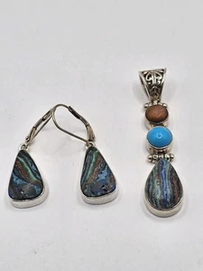 Boucles d'oreilles et pendentif en argent sterling 925 calsilica arc-en-ciel - Photo 1/5