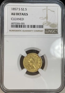 1857 S $2,50 Liberty Testa Quarto Aquila Oro NGC AU Dettagli Pulito - Buona Data! - Foto 1 di 4