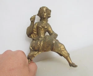 Antique Statue Figurine Metal Clock Mount Gold Woman Lady Farmer Vintage Old - Picture 1 of 13
