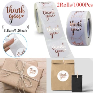 1000Pcs 1.5in Thank You Stickers Font Rose Gold Foil Lables for Small Business - Picture 1 of 13