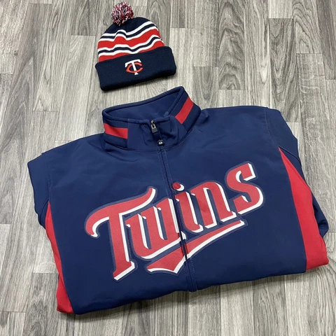 Majestic MINNESOTA TWINS MLB Full Zip Up Blue Stretch Track Jacket Men's Size XL Cover