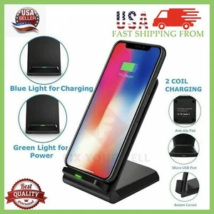 Fast Wireless Charging Stand Dock Charger For iPhone X XS 11 12 13 14 15 Pro Max - Picture 1 of 12