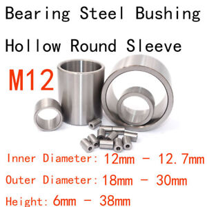 M12 12mm Inner Dia Bearing Steel Bushing Hollow Round Sleeve 18mm-30mm OD