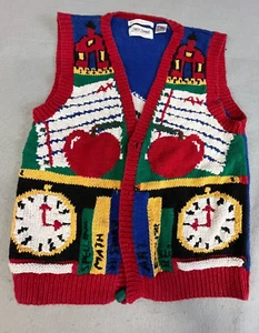 Teacher Sweater Vest Hand Knit Librarian Principal School Apple Womens SMALL - Picture 1 of 4