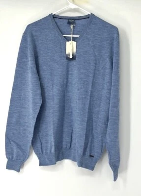 Olymp NWT Fine merino wool Knit sweater men’s Size medium Blue V Neck Pullover - Image 1 of 4