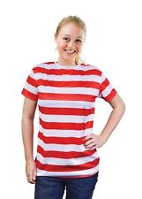 STRIPED LADIES T-SHIRT RED/WHITE - FANCY DRESS Women's Costumes NEW