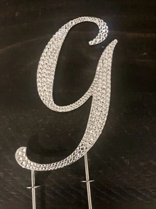 RHINESTONE CRYSTAL SILVER LETTER G CAKE TOPPER DECORATION 5-1/4” HIGH - Picture 1 of 2