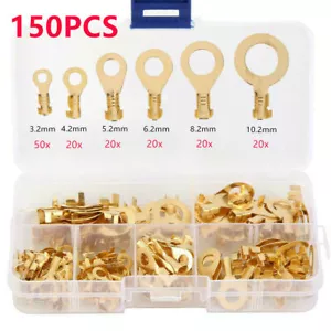 150PCS Brass Crimp Ring Terminals Kit Cable Wire Connectors Spade Electrical Set - Picture 1 of 12