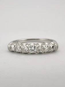 Antique Art Deco .900 Platinum 7 Stone Diamond Wedding Band Ring - Picture 1 of 9