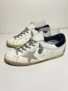 Golden Goose Womens White Leather Super-Star With Blue Heel Sneaker Shoe 38 8 US - Picture 1 of 11