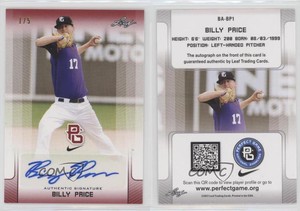 2017 Leaf Perfect Game National Showcase Red /5 Billy Price #BA-BP1 Auto
