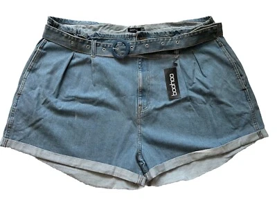 Boohoo Mujer’s Plus Pantalones Cortos Cinturón Bolsa de Papel Denim Azul Medio Nuevo con Etiquetas Talla XXL Foto 1 de 4