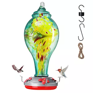 Grünes Kolibrifutterhaus mundgeblasenes Glas Vogelfutterhaus 34oz mit Sitzstange + 5 Bürste - Bild 1 von 9