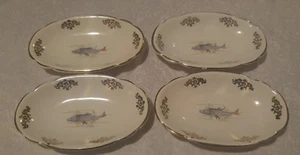 Vintage 1950's Israel Kadar Pottery 4 Fish Plate Dishes Oval Eliptic Judaica - Picture 1 of 4