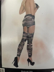 Elegant Moments Camo Nylon Leggings with Thigh Cutouts  OSFM  1798 - Picture 1 of 3