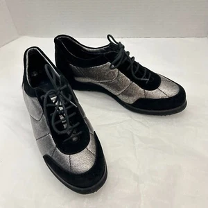 Aquatalia Lace Up Sneakers Leather Color Block Pattern US 6.5 - Picture 1 of 9