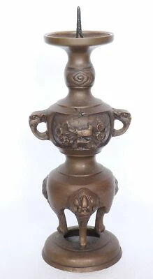 Японская латунная подставка подсвечник буддийский алтарь фитинги птица слива винтаж - Изображение 1 из 4