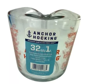 Anchor Hocking 4-Cup 32oz/1-Liter Liquid Glass Measuring Cup Red Lettering New! - Picture 1 of 4