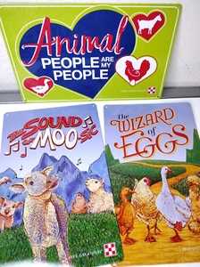 Set of 3 PURINA Farm Chicken Coop Metal Signs Wizard of Eggs, Sound of Moo-sic.. - Picture 1 of 4