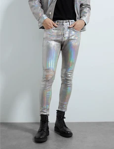 Iridescent Metallic Skinny Jeans Trouser, Denim Size USA 31, EU 40, Burning Man - Picture 1 of 6