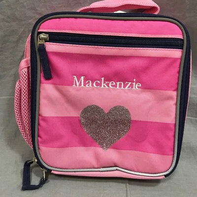 Bolsa de almuerzo clásica Pottery Barn Kids rosa rugby a rayas Fairfax monograma Mackenzie Foto 1 de 4