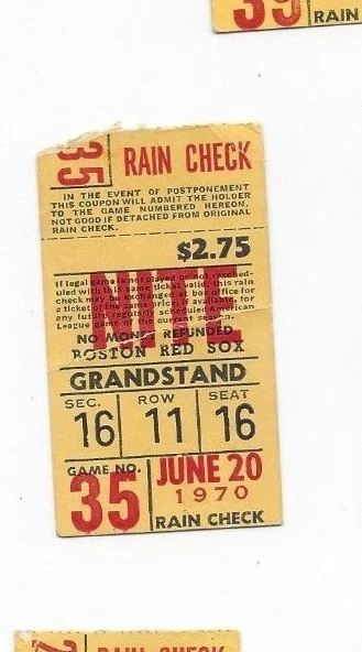 1970 June 20 baseball ticket New York Yankees Boston Red Sox Rico Petrocelli HR - Image 1 of 1