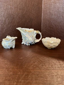 Vintage Figural Royal Bayreuth Bavaria Sea Shell Milk Creamer Pitcher Sugar 3 Pc - Picture 1 of 13