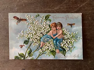 1905 Deutsche Glückliche Pfingsten Privatpost Postkarte geprägt farbig unbespielt - Bild 1 von 2