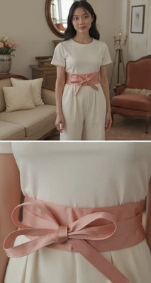 Women Pink Wrap Around Tie Beach Party Wedding Belt Fabric Waistband Size S M - Image 1 of 4