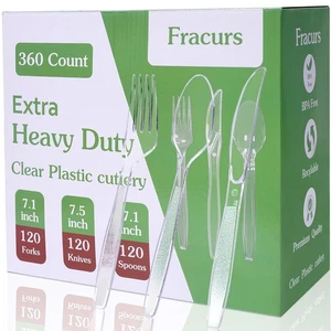 360 Count Disposable Plastic Cutlery Set Extra Large Heavy Duty 120 Forks, 12... - Picture 1 of 7