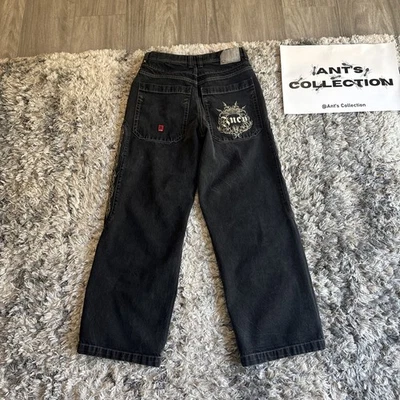 Pantalones de mezclilla holgados vintage años 90 Jnco Barbwire negros bordados Y2K para hombre talla 34x34 Foto 1 de 4