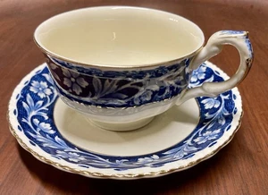 VINTAGE B&W GRINDLEY ELYSIAN CUP & SAUCER SET CREAM & BLUE / GOLD TRIM - Picture 1 of 4