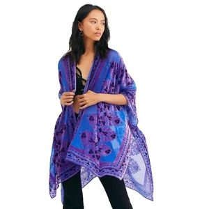 Free People Muse Velvet Burnout Kimono Duster Blue Purple One Size NWOT - Picture 1 of 11