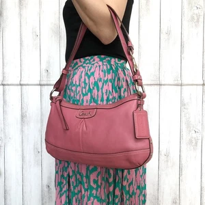 COACH F19729 Hand Bag Shoulder Bag 2way Pink Leather LOGO HOBO Y2K from Japan - Picture 1 of 21