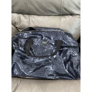 Borsa da viaggio ROSA Victoria's Secret paillettes weekender blu navy borsone trasporto - Foto 1 di 4
