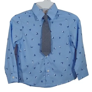 Y Nautica Boys Blue Sailboat Print Long Sleeve Dress Shirt w/ Tie NWT 4 Regular - Picture 1 of 5