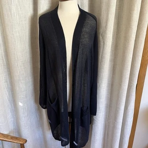 J Jill Women’s Navy Linen Blend Longline Open Cardigan Sweater Size 3X Classic - Picture 1 of 10