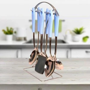 Stainless Steel Cooking Serving Spoon Sets with Plastic Handle 6PCs (Multicolor) - Picture 1 of 2