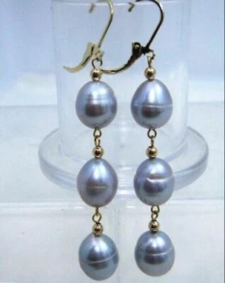 Preciosos Pendientes AAA 10-12mm Natural Mar del Sur Gris Perla Oro 14k Foto 1 de 3