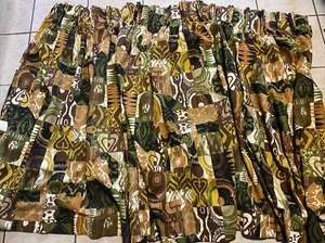 Mid Century Paar Vintage Rindenstoff gefütterte Faltenvorhänge Gardinen 46x41 grün - Bild 1 von 5