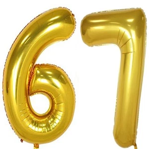 40inch Gold Foil 67 Helium Jumbo Digital Number Balloons 67th Birthday Decora... - Picture 1 of 3