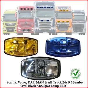 Fit Scania Volvo DAF MAN Truck 24v 9.5'' Jumbo Oval Black ABS Spot Lamp + LED - Picture 1 of 27