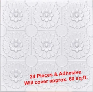 Ceiling Tiles, Glue Up, 20" x 20", ODESSA White, 24 PIECES & 2 Tubes ADHESIVE - Picture 1 of 3