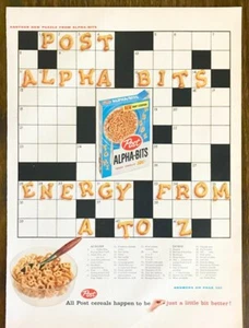 1958 Post Alpha-Bits Cereal PRINT AD Energy from A to Z Crossword Puzzle - Picture 1 of 1