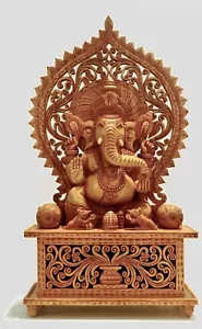Estatua grande de madera de Ganesha Ganpati de 15"" tallada en madera Lord Ganesh (Vendedor del Reino Unido) - Imagen 1 de 3
